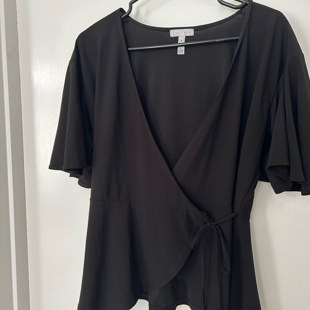 Leith Black Short Sleeve Wrap Blouse